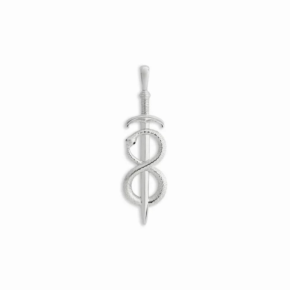 Awe Inspired Sword and Serpent Amulet Sterling Silver